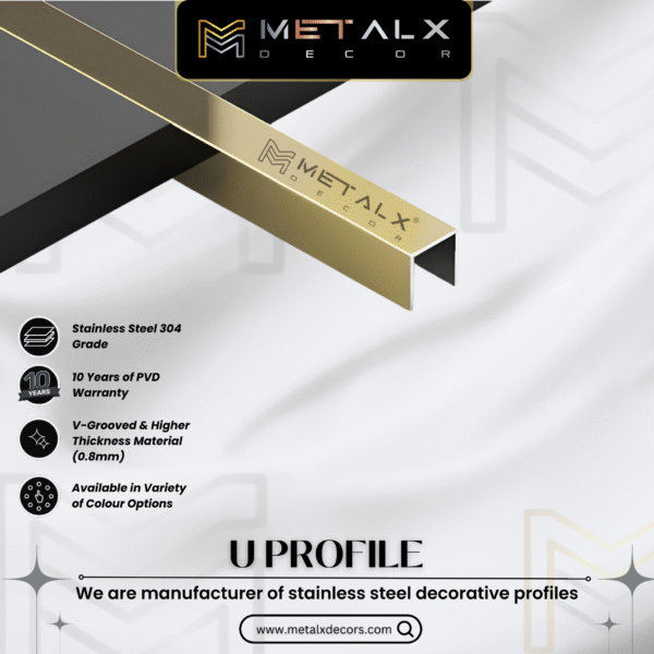 STAINLESS STEEL U PROFILE CHENNAI – SS U PATTI & CHANNEL FOR MODERN INTERIORS - Image 3