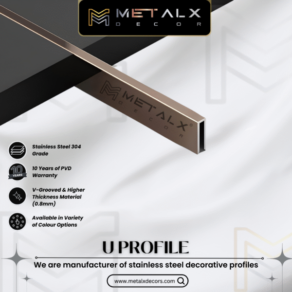 STAINLESS STEEL U PROFILE ANTIQUE BRASS – VINTAGE SS U PATTI & CHANNEL FOR CLASSIC SPACES - Image 2