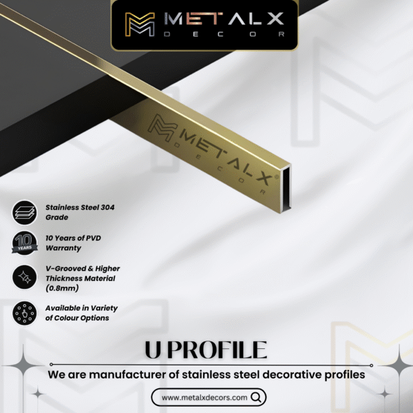 STAINLESS STEEL U PROFILE ANTIQUE BRASS – VINTAGE SS U PATTI & CHANNEL FOR CLASSIC SPACES - Image 3