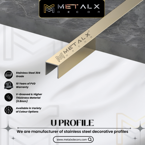 Stainless Steel U Profile (SS U Patti / U Channel) – Stylish Decorative Profiles. - Image 5