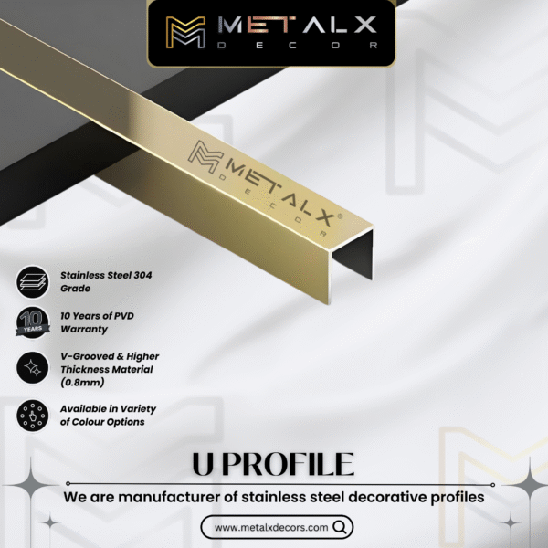 STAINLESS STEEL U PROFILE MATTE FINISH – STYLISH SS U PATTI & CHANNEL FOR MODERN SPACES - Image 3