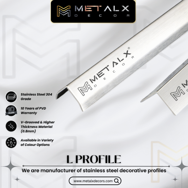 Stainless Steel L Profile Silver Finish – SS L Patti & L Moulding